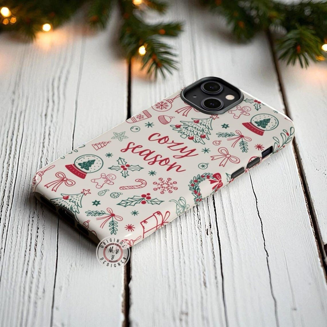 Cozy Season Christmas Retro Doodle Holiday Phone Case for Iphone 11 to 16