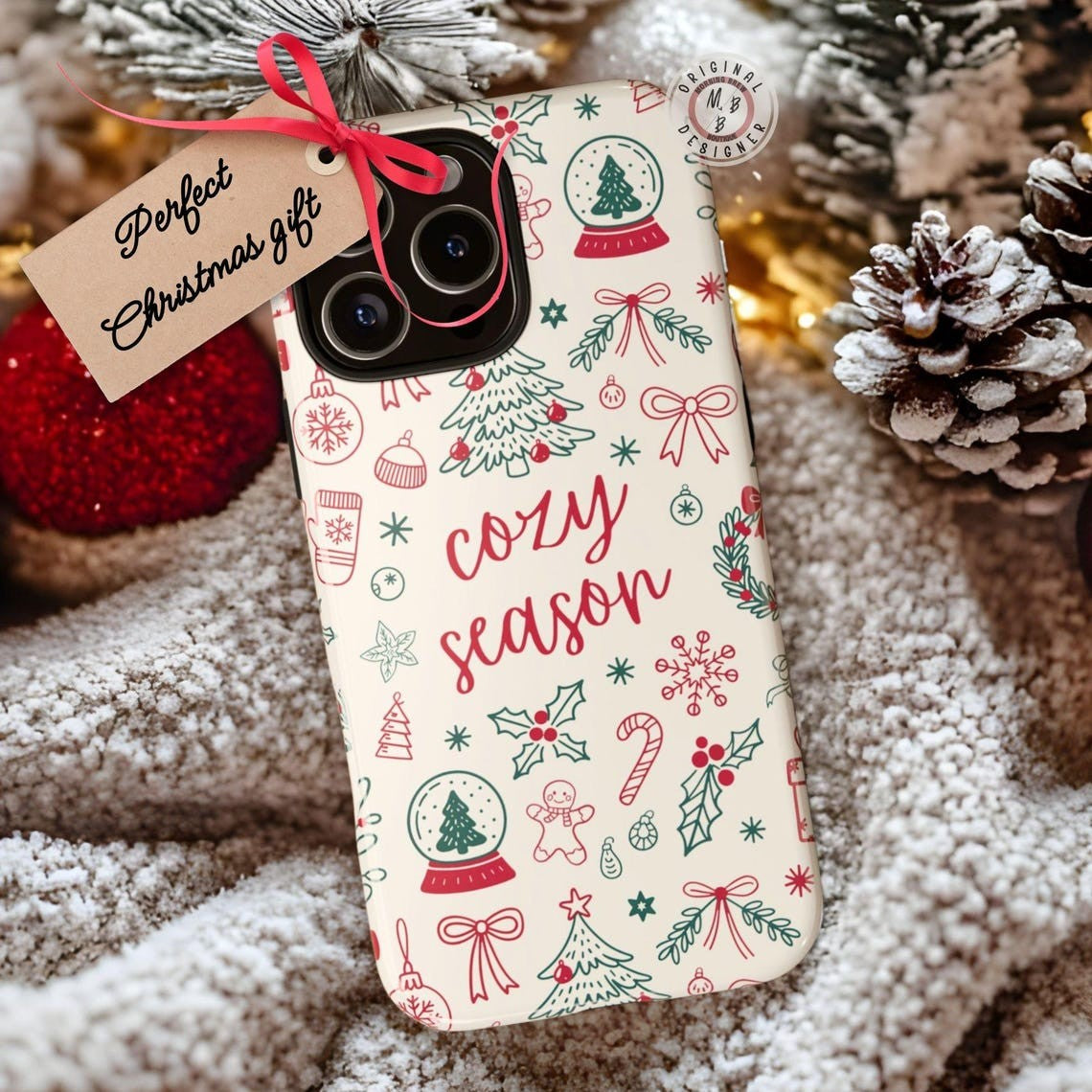 Cozy Season Christmas Retro Doodle Holiday Phone Case for Iphone 11 to 16