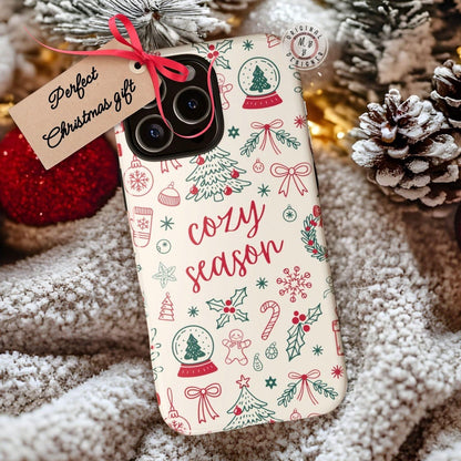 Cozy Season Christmas Retro Doodle Holiday Phone Case for Iphone 11 to 16