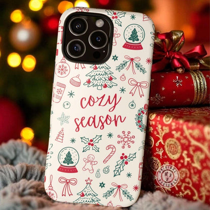 Cozy Season Christmas Retro Doodle Holiday Phone Case for Iphone 11 to 16