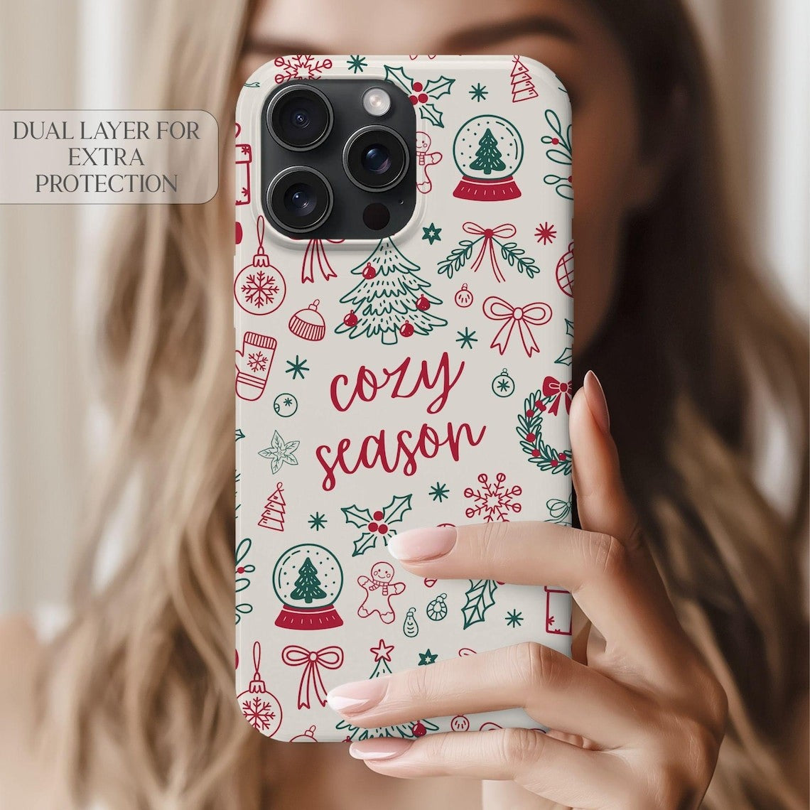 Cozy Season Christmas Retro Doodle Holiday Phone Case for Iphone 11 to 16
