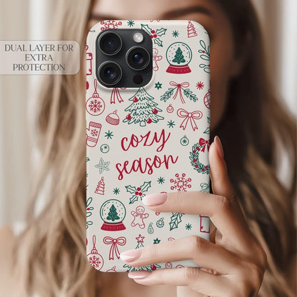 Cozy Season Christmas Retro Doodle Holiday Phone Case for Iphone 11 to 16